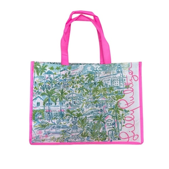 Lilly Pulitzer Pink West Palm Beach Reusable Vinyl  Medium Shopping Bag Tote - Picture 1 of 13